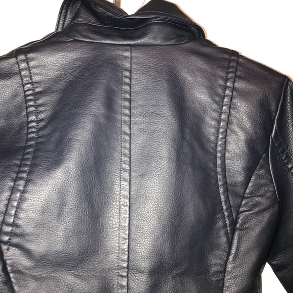 (Minus The) Leather Navy Blue Moto Jacket Coat - Picture 6 of 8